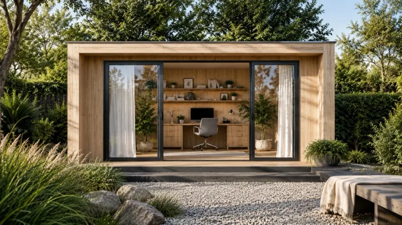 Oficina y estudio modular en jardín con paneles SIP — Altorrelieve Jalisco